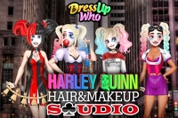 Harley Quinn combs and makes up the princesses