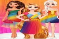 Moana, Rapunzel e Elsa: colorir seus vestidos