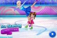 Eislaufwettbewerb von Elsa und ihrer kleinen Tochter