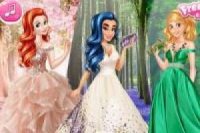 Rapunzel, Jasmine y Ariel: Vestidos de Colores