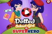 Menina pontilhada da escola menina contra super-heroína