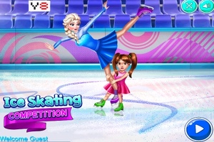 Concurso de patinaje sobre hielo de Elsa y su pequeña hija